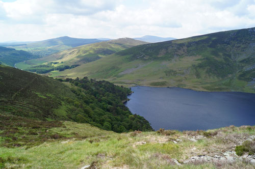 Glendalough surrounded by mountains in Ireland